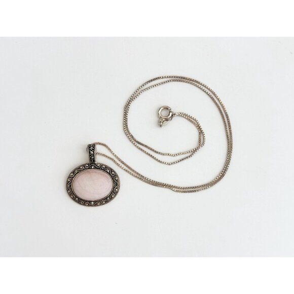 Mother of Pearl Art Deco Sterling Silver 925 Vintage Pendant Necklace - 18" - Picture 7 of 11